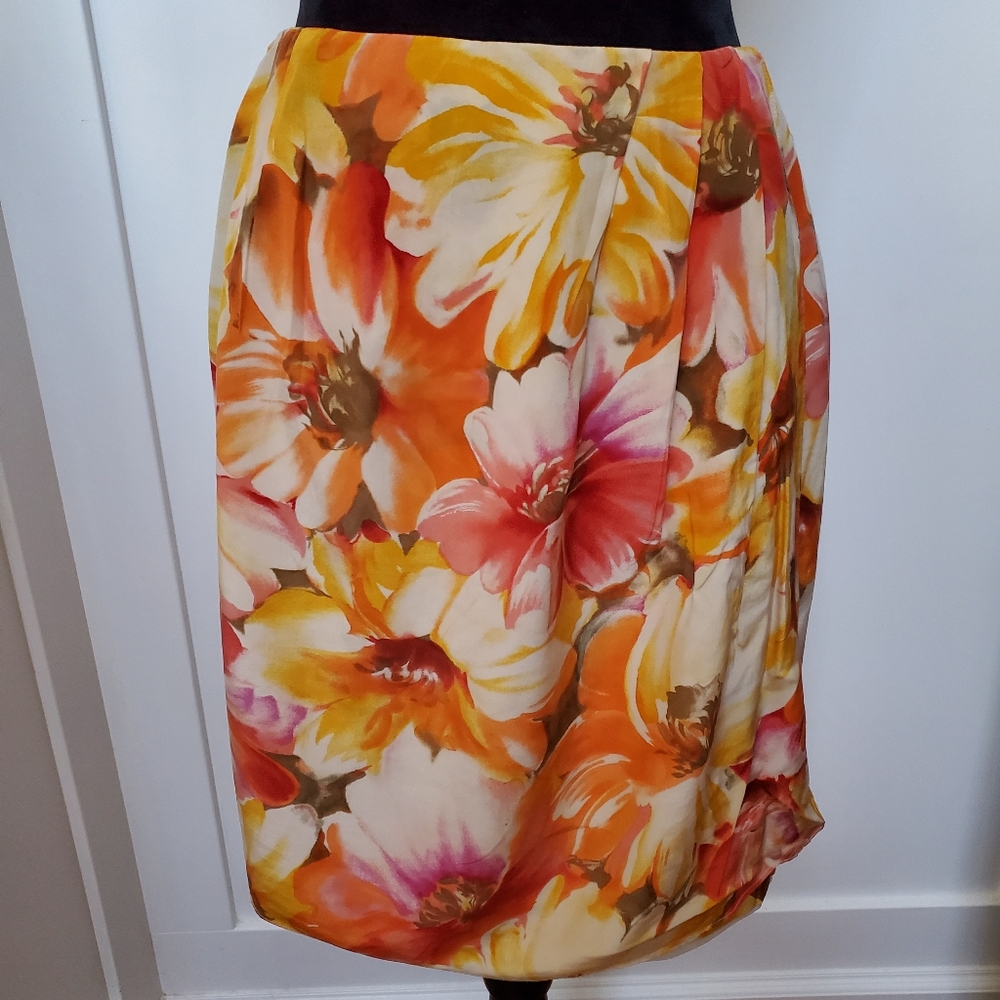 Floral Multicolor Orange Pink Yellow wrap 100% silk skirt